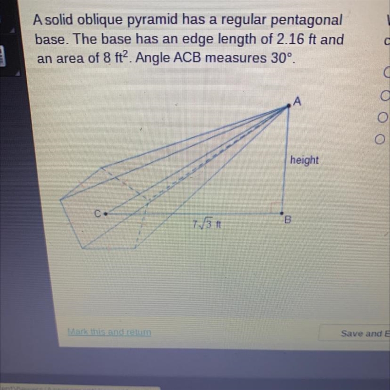 What is the volume of the pyramid, to the nearest cubic foot? O 5ft O 9 ft O 14 ft-example-1