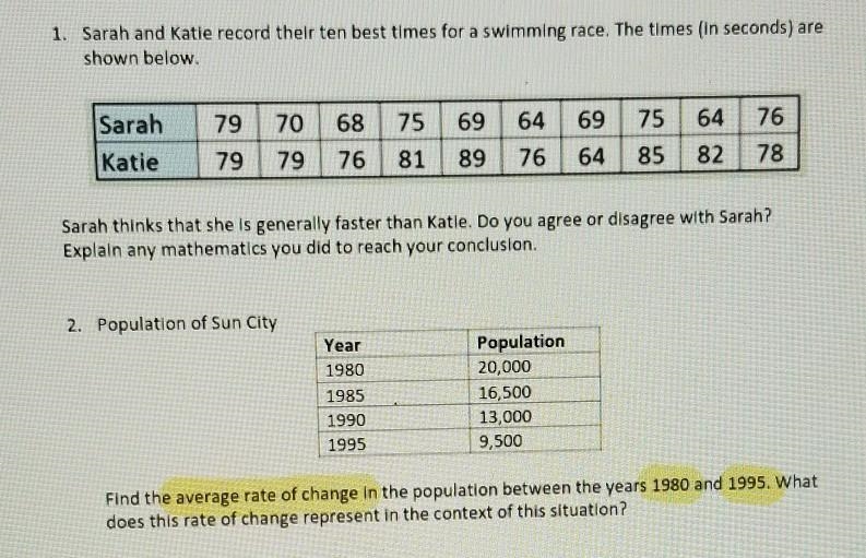 Is sarah faster than Katie? and what is the average rate?​-example-1