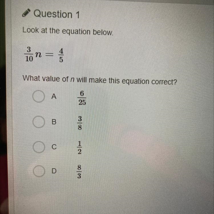 Look at the equation below. What value of n will make this equation correct?-example-1