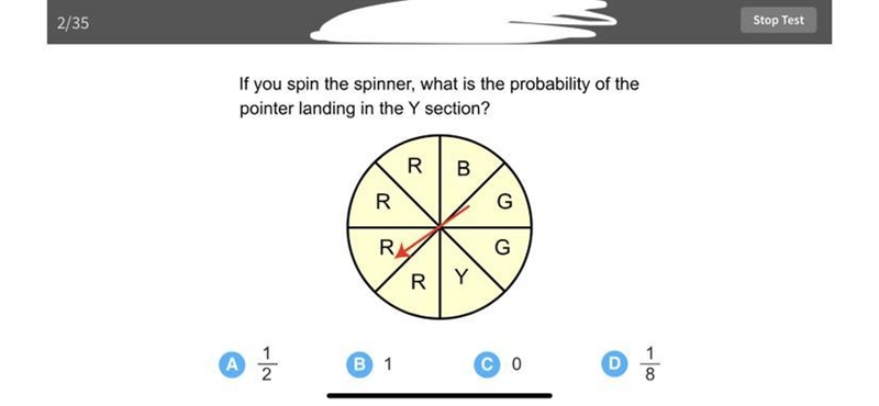 If you spin the spinner, what is the probability of the pointer landing in the y section-example-1