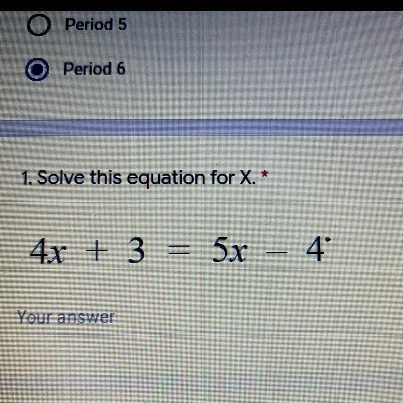 Solve this equation for x. 4x+3=5x-4-example-1