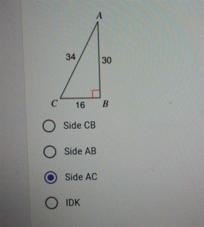 Which is the opposite side to the reference angle C?* ​-example-1