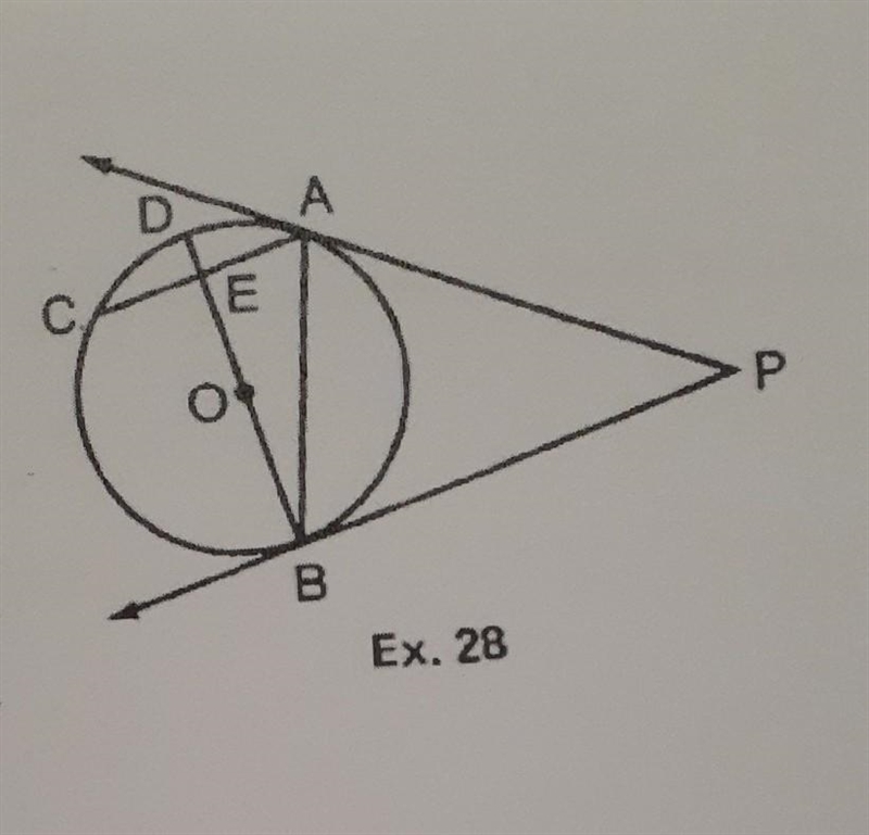 In the Diagram, PA and PB are tangent to circle O at A and B, respectively. Diameter-example-1