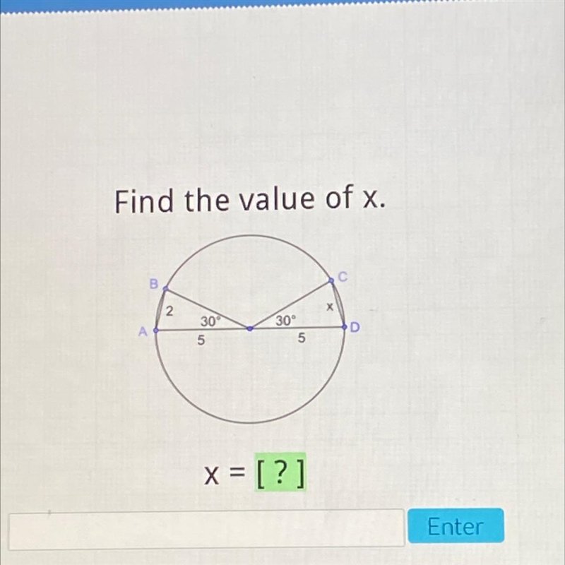 Find the value of x. X= ? Chords And Arcs-example-1