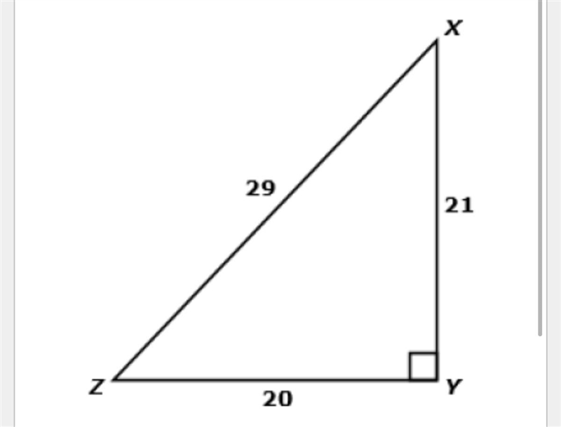 Triangle XYZ is pictured below. Select the ratio that represents sin(x) A) 21/29 B-example-1