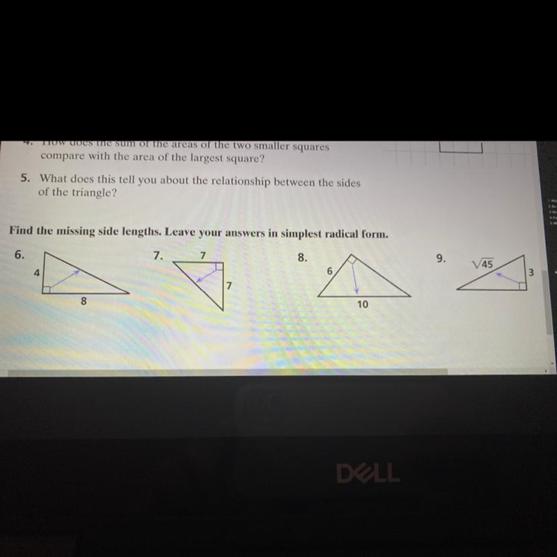 Find the missing side lengths.Leave your answers in simplest radical form.-example-1