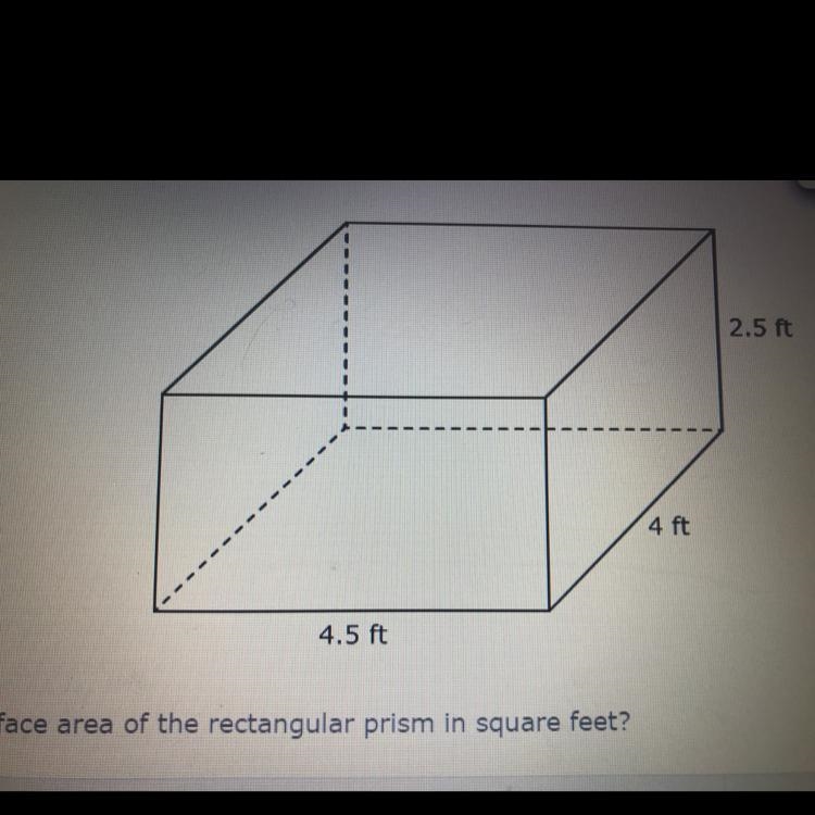 What is the total surface area of the rectangular prism in square feet? 39.25 ft? © 45 ft-example-1