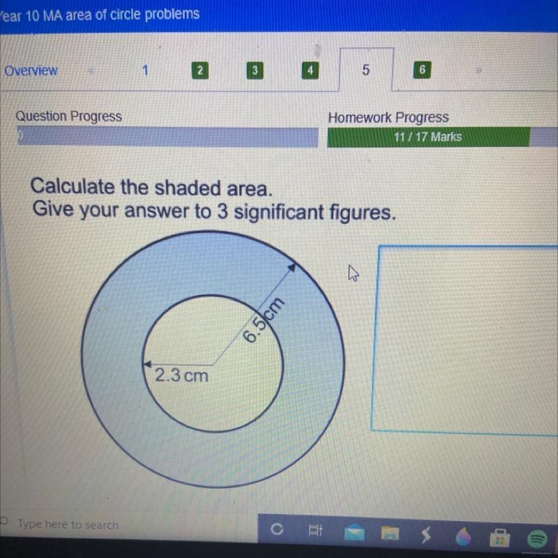 Wer Calculate the shaded area. Give your answer to 3 significant figures. 6.5 cm 2.3 cm-example-1