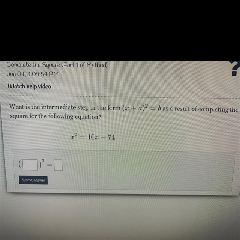 What is the intermediate step in the form (x + a)2 = b as a result of completing the-example-1