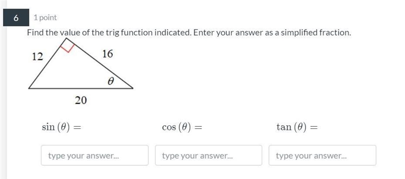 If a triangle has three sides with the lengths 20, 16, and 12, what are the angles-example-1