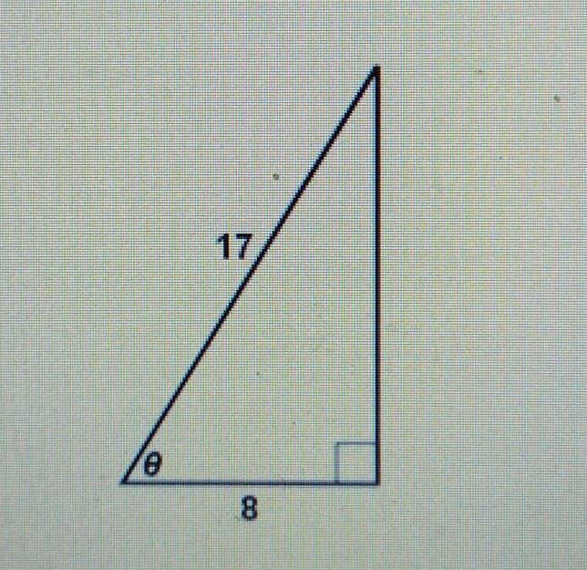 Question 7 of 10 Find tan 0. A. 15/8 B. 8/17 C. 8/15 D. 15/17 ​-example-1