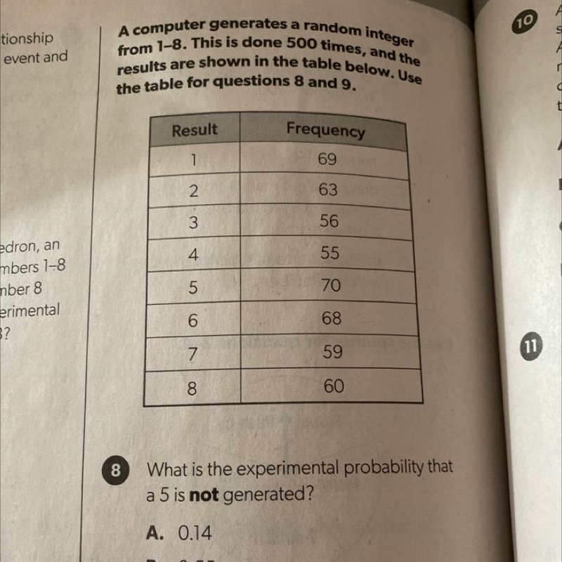 D. 0.86 D. Which integer has an experimental probability that is closest to its theoretical-example-1