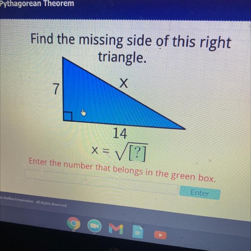 Find the missing side of this right triangle.-example-1