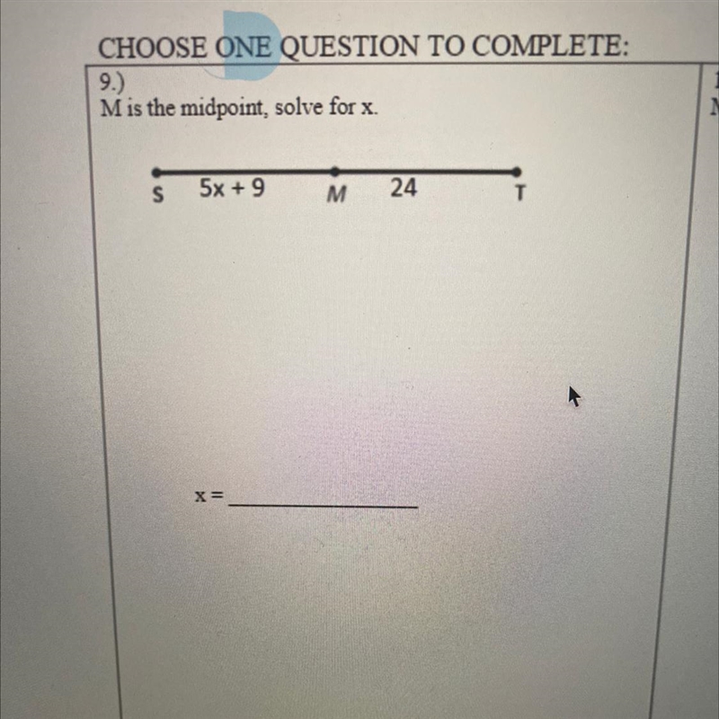 M is the midpoint solve for x-example-1