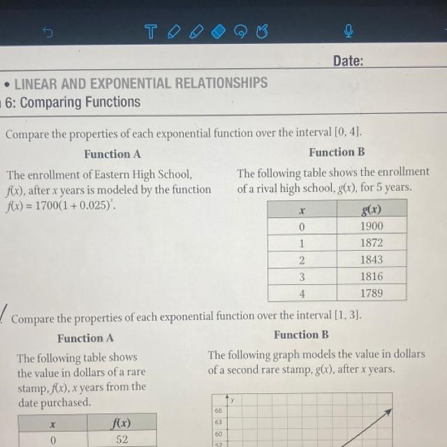 Compare the properties of each exponential function over the interval(0,4)-example-1