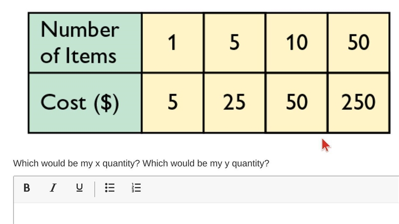 15 POINTS FOR ANSWER: Which would be my x quantity? Which would be my y quantity?-example-1