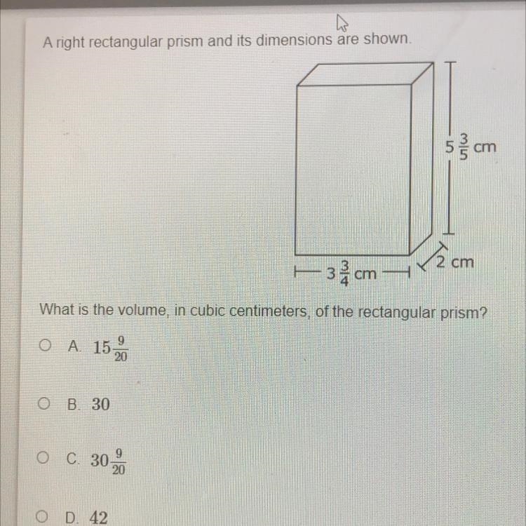 A right rectangular prism and its dimensions are shown. 5 cm 5 Uw 2cm 3 cm What is-example-1