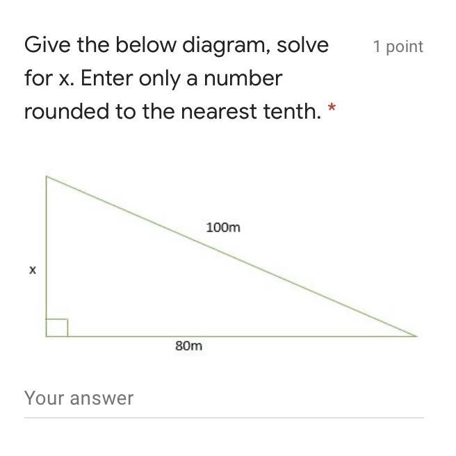 Given the diagram below, solve for x. Enter only a number rounded to the nearest tenth-example-1