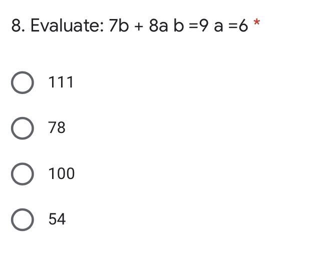 Evaluate: 7b + 8a b =9 a =6-example-1