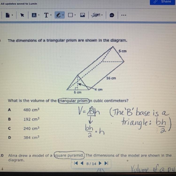 The dimensions of a triangular prism are shown in the diagram. 5 cm 16 cm -4 cm 6 cm-example-1