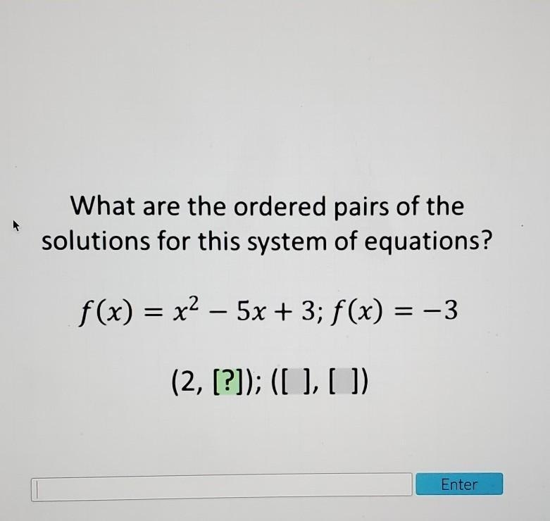 According to the graph, what is the solution (ordered pair) of this system of equations-example-1