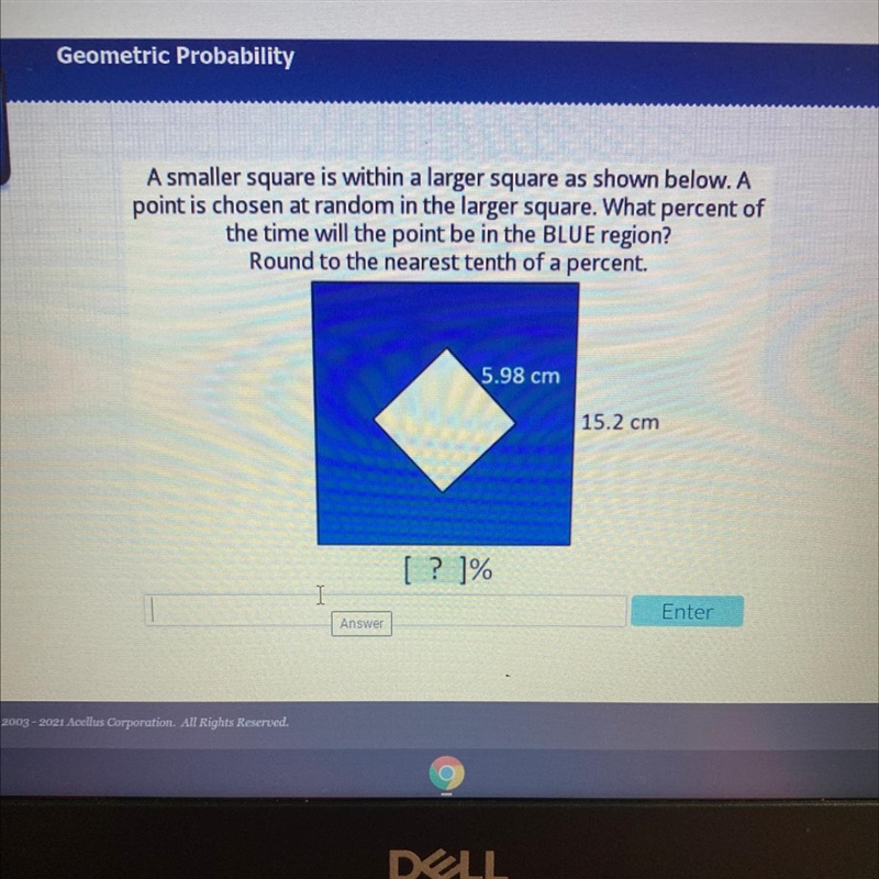 A smaller square is within a larger square as shown below. A point is chosen at random-example-1