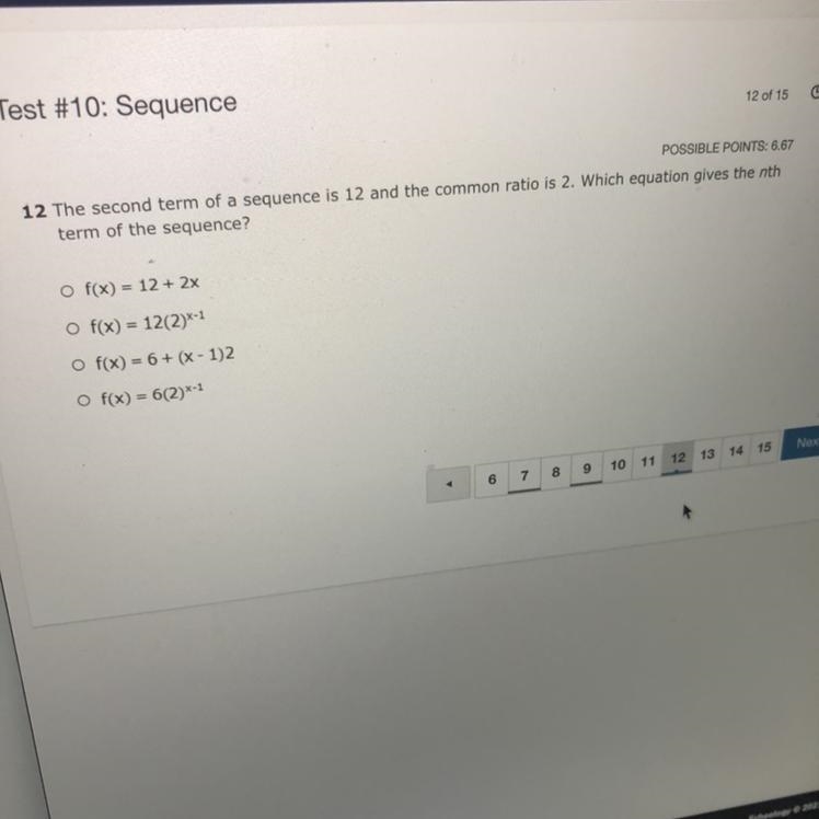 The second term of a sequence is 12 and the common ratio is 2. Which equation gives-example-1