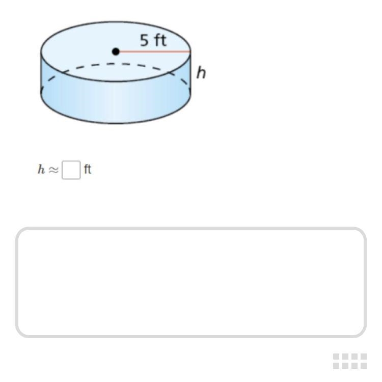 SHOW YOUR WORK. The volume of the cylinder is 235.6 ft cubed. Find the height.-example-1