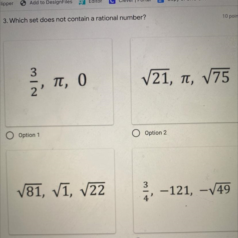 Which set does not contain a rational number?-example-1