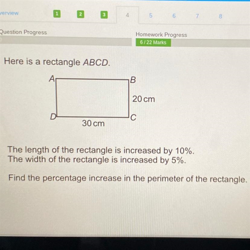 Help, what is the % increase of the rectangle-example-1