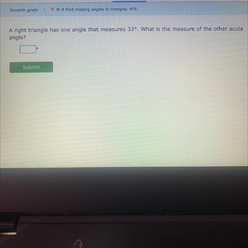 What is the measure of the other acute angle ?-example-1