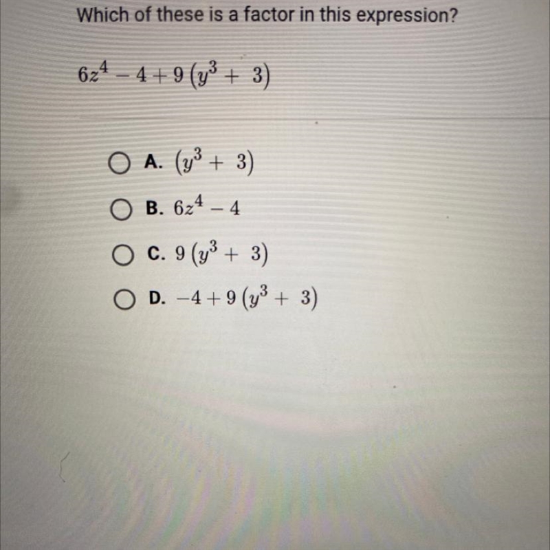 Factor in this expression 6z ^ 4 - 4 + 9(y ^ 3 + 3)-example-1