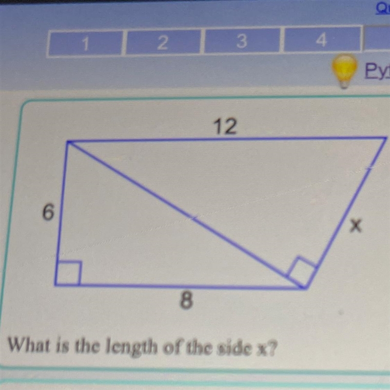 Pythagoras Theorem A. x=5 B. x=2square root of 1 C. x=square root of 34 D. x=2square-example-1