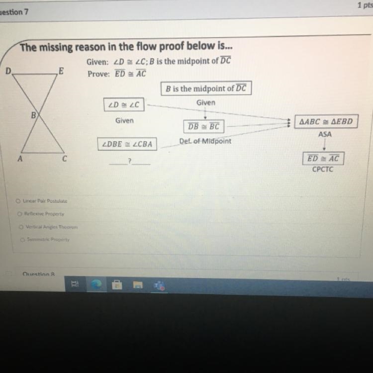 The missing reason in the flow proof below is Linear pair postulate Reflexive Property-example-1