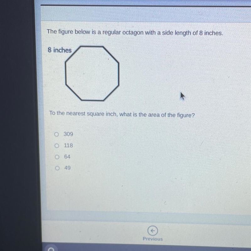 The figure below is a regular octagon with a side length of 8 inches. 8 inches To-example-1