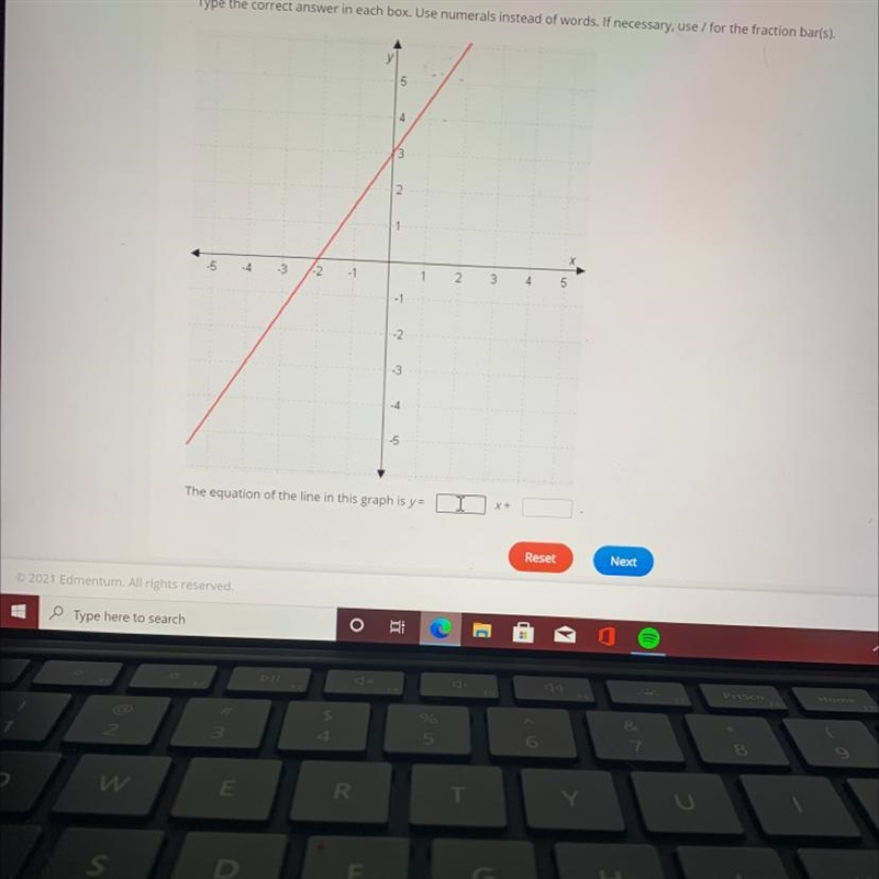 4 -1 -2 -3 5 The equation of the line in this graph is y= I x+-example-1