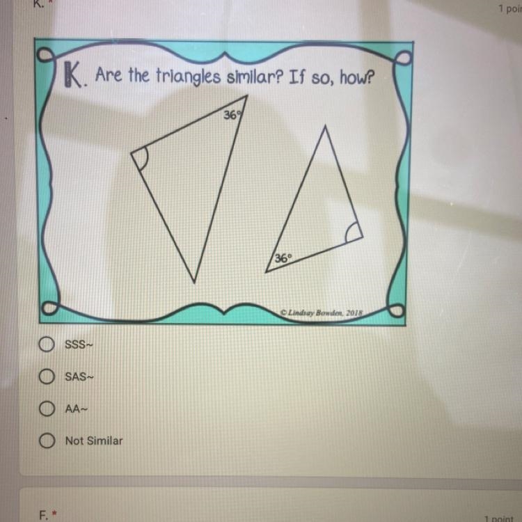 I NEED HELP!! Are the triangles similar? If so, are they SSS, SAS, AA, or Not Similar-example-1