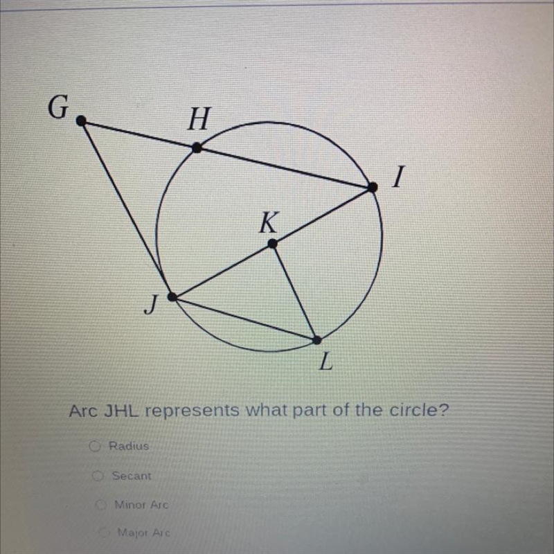 Arc JHL represents what part of the circle?-example-1