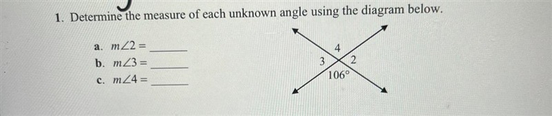 Help plz :) Determine the measure of each unknown angle using the diagram.-example-1