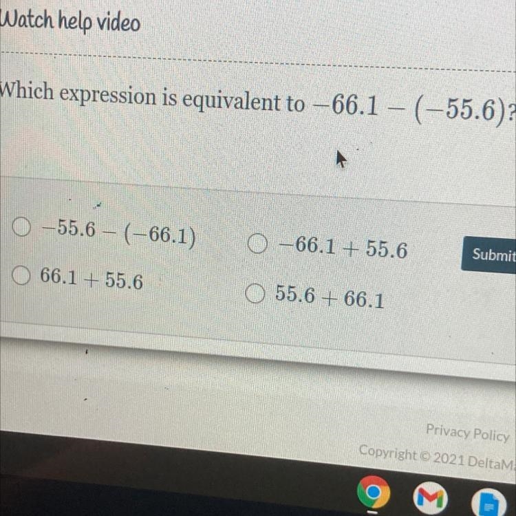 Which expression is equivalent to -66.1 - (-55.6)?-example-1