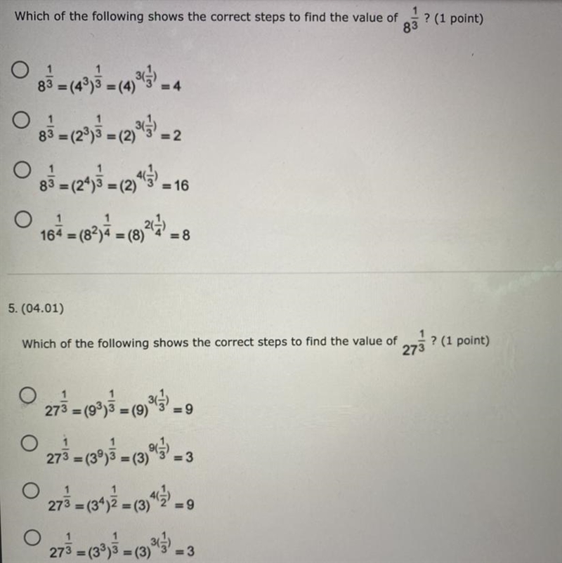 Which of the following shows the correct steps to find the value of 1 ? (1 point) 83 O-example-1