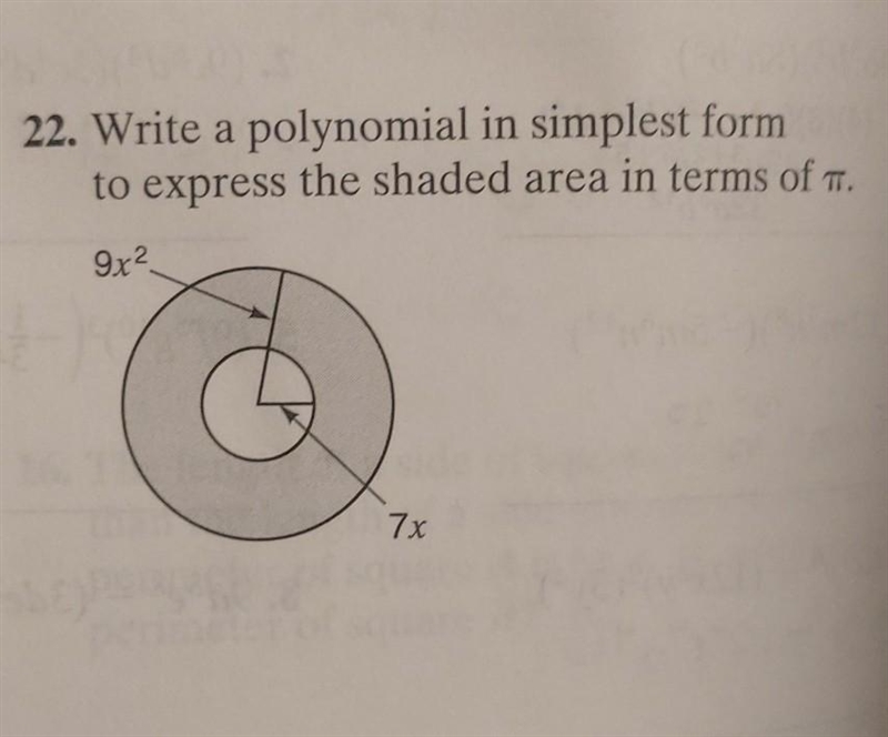 22. Write a polynomial in simplest form to express the shaded area in terms of . 9x-example-1