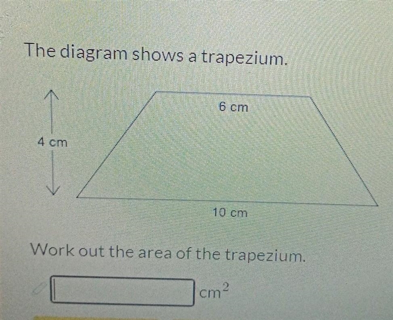 The diagram shows a trapezium. Work out the area of the trapezium. ​-example-1