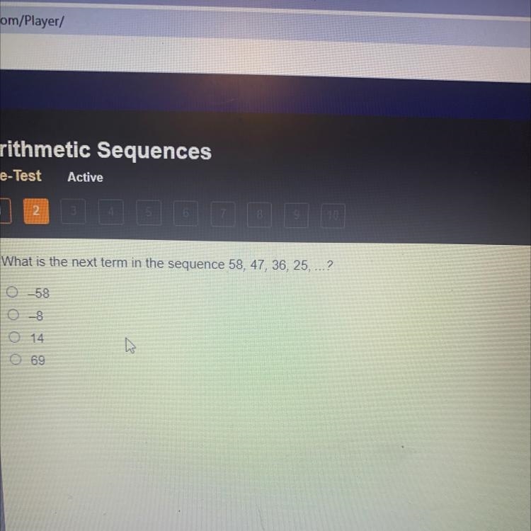 What is the next term in the sequence 58, 47, 36, 25...?-example-1