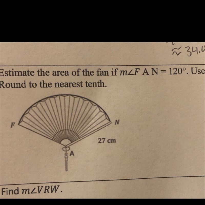 Estimate the area of tje fan if m-example-1