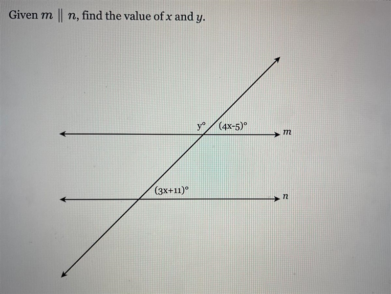 Given m || n, find the value of x and y-example-1