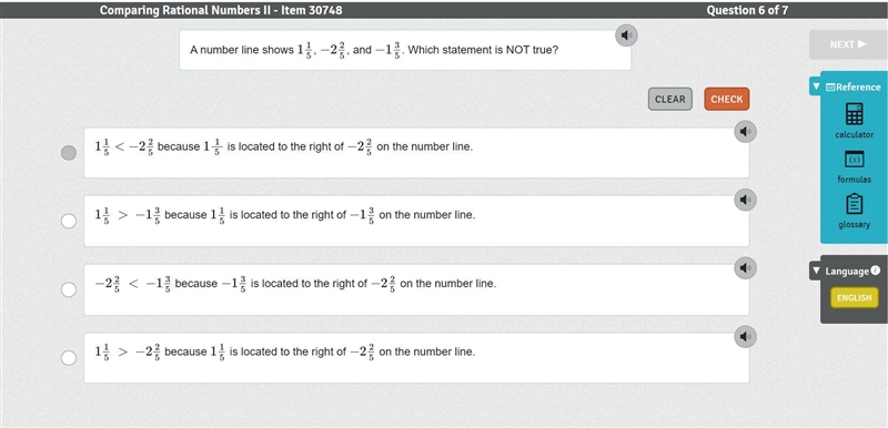 A number line shows 1 1/5, −2 2/5, and −1 3/5. Which statement is NOT true?-example-1