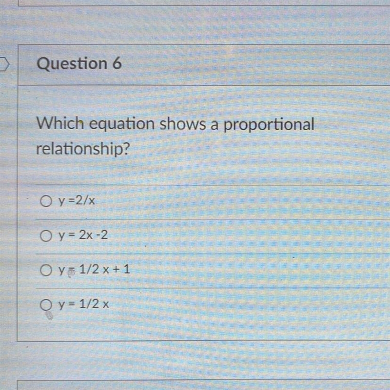 Which equation shows a proportional relationship?-example-1