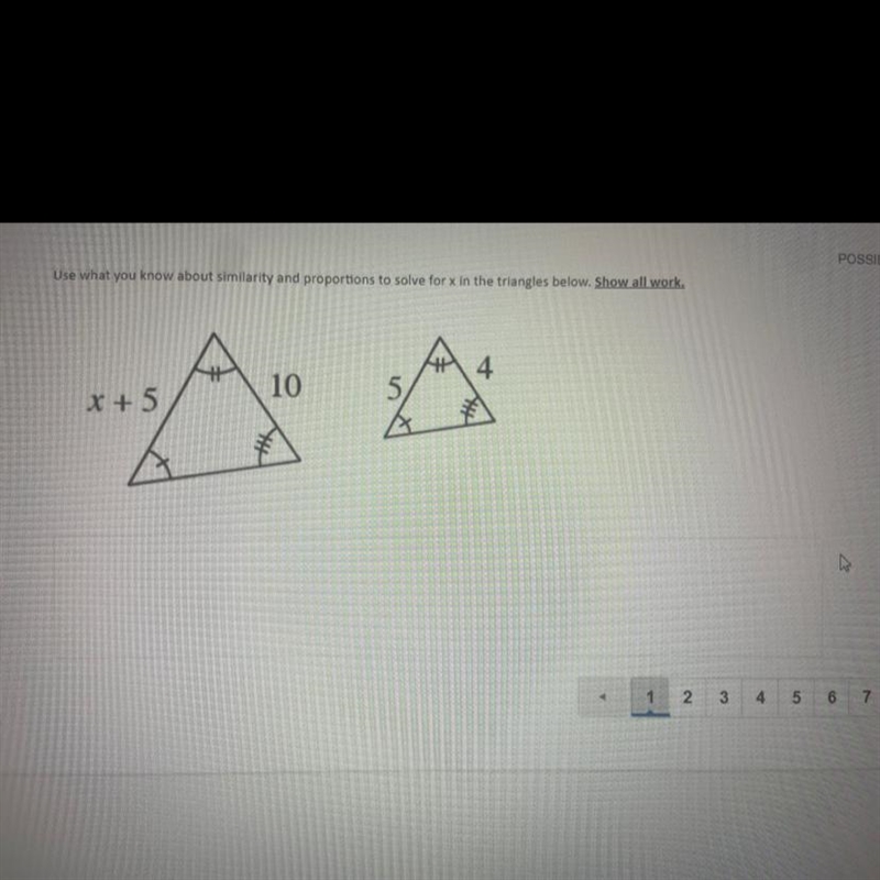 Use what you know about similarity and proportions to solve for x in the triangles-example-1