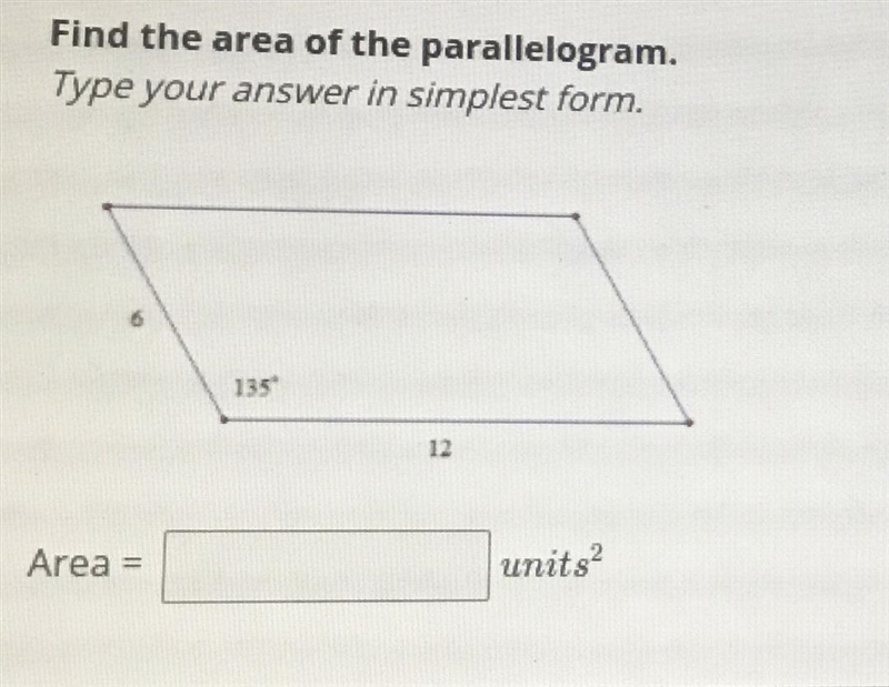 Can you please help me find the area of the parallelogram!! can you show your work-example-1